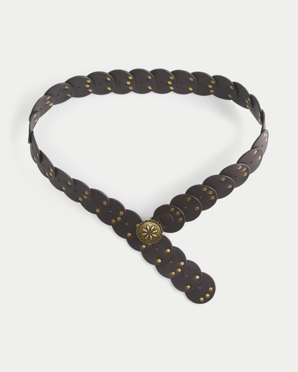 Medallion Vegan Leather Belt, Brown view 1