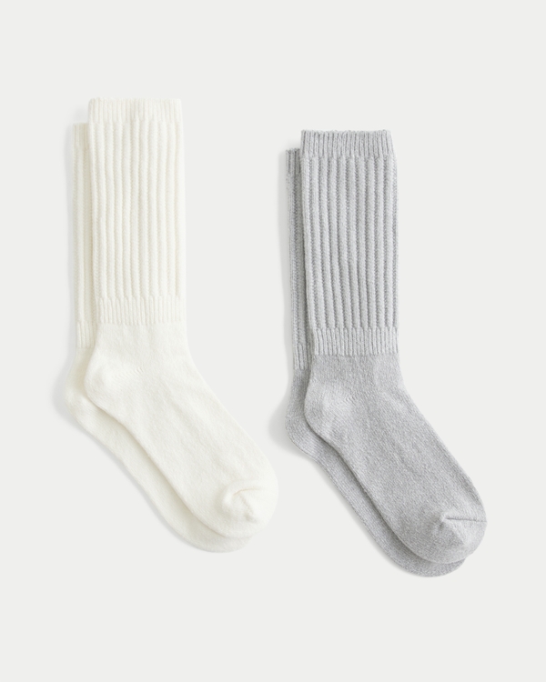 Ribbed Socks 2-Pack, Grey-cloud White view 1