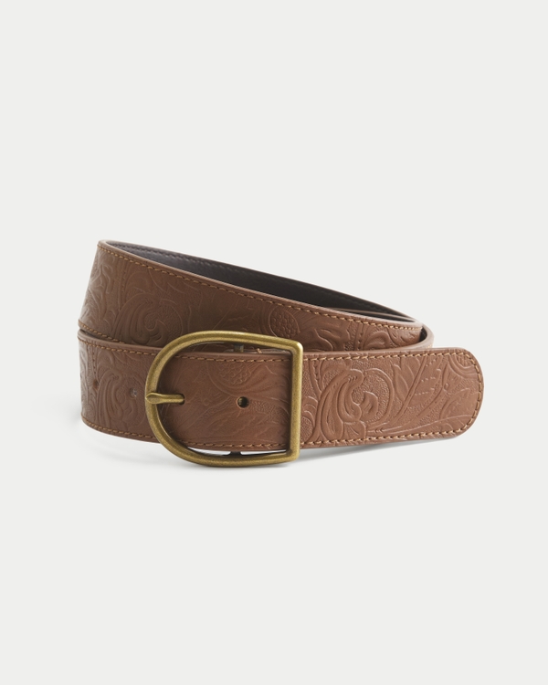 Embossed Faux Leather Belt, Light Brown view 1