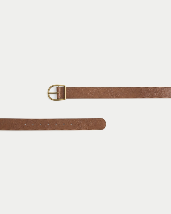 Embossed Faux Leather Belt, Light Brown view 2