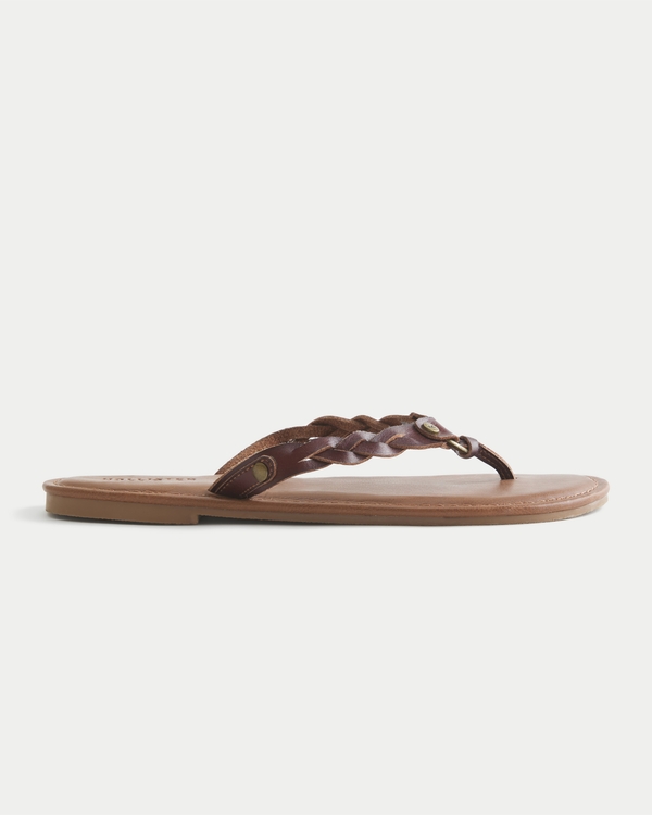 Braided Stud Faux Leather Flip Flops, Med Brown Dd view 2