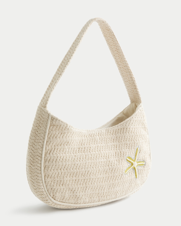 Crochet-Style Starfish Embroidery Purse, Light Khaki view 1