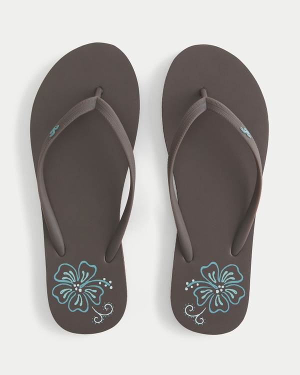 フローラルグラフィック ラバー フリップフロップ, ブラウン view 1