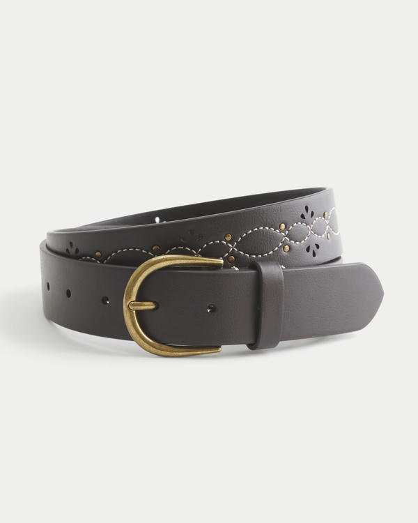 Embroidered Eyelet Belt, Dark Brown view 1