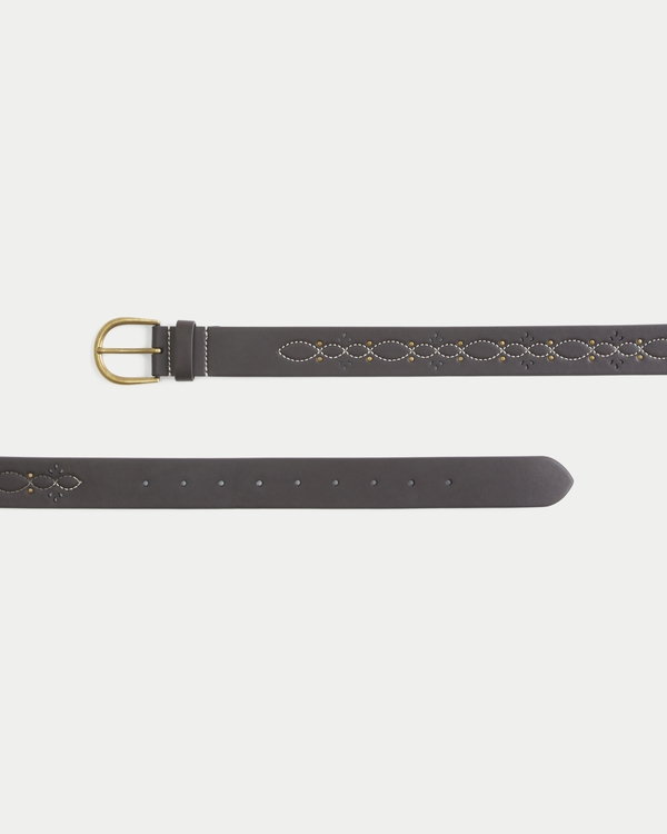 Embroidered Eyelet Belt, Dark Brown view 2