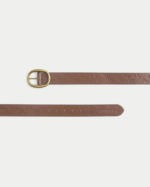 Embossed Floral Faux Leather Belt, Brown view 2