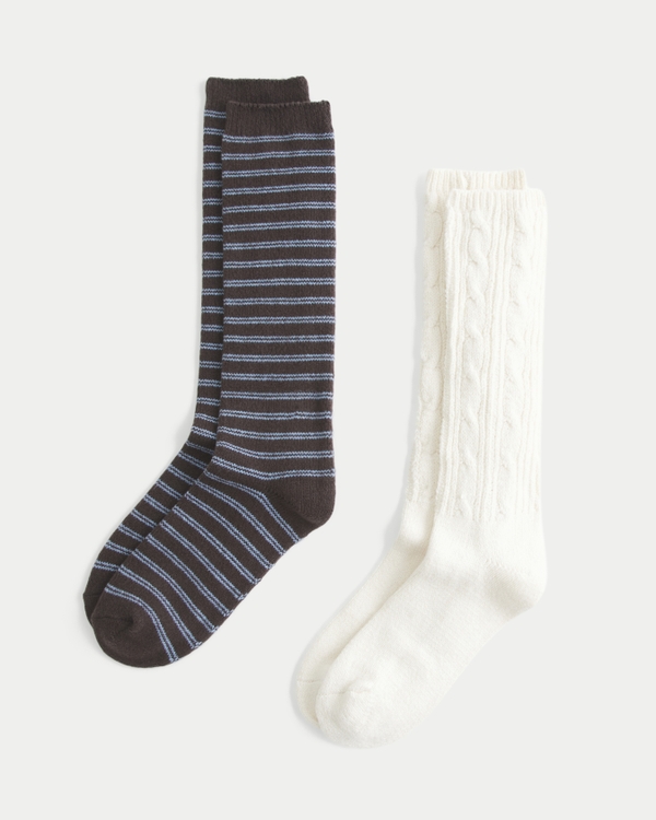 Slouchy Socks 2-Pack, Navy Stripe-cream view 1