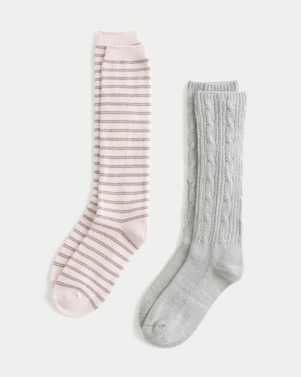 Slouchy Socks 2-Pack, Pink Stripe-grey view 1
