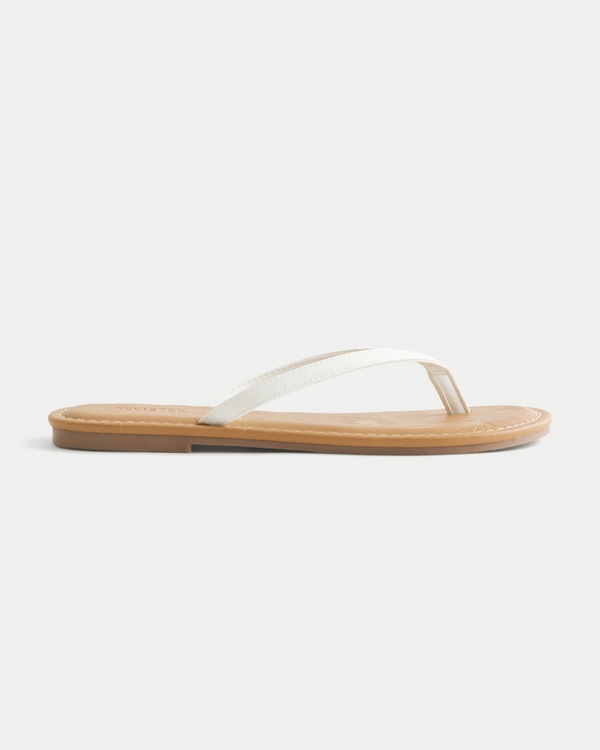 Faux Leather Flip Flops, Light Khaki view 2