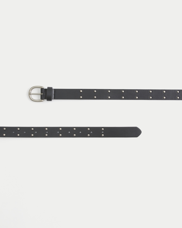 Studded Skinny Faux Leather Belt, Black view 2