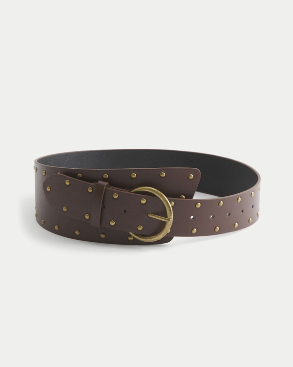 Asymmetrical Studded Faux Leather Belt, Brown view 1