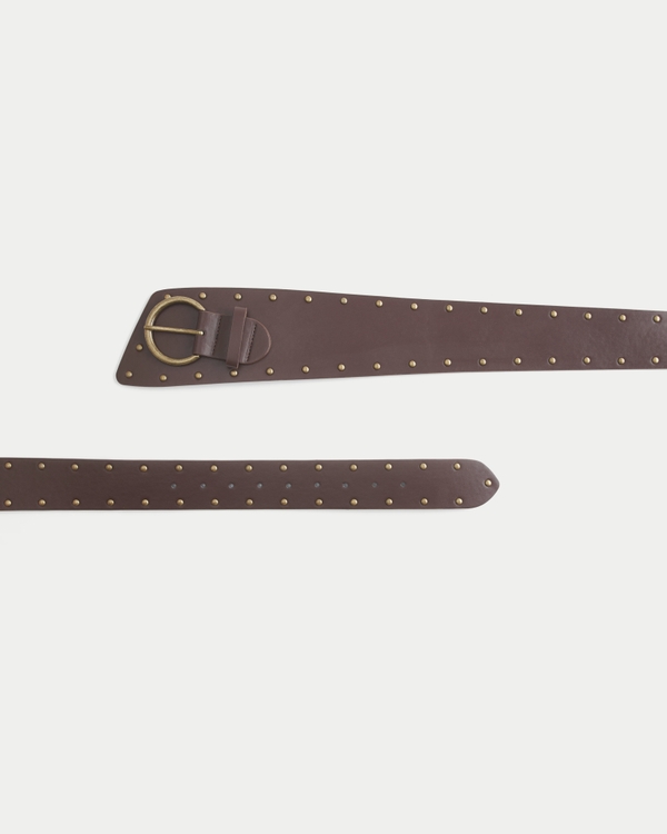 Asymmetrical Studded Faux Leather Belt, Brown view 2
