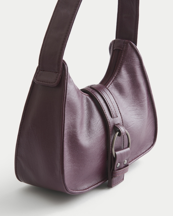 Belted Faux Leather Purse, Burgundy view 2