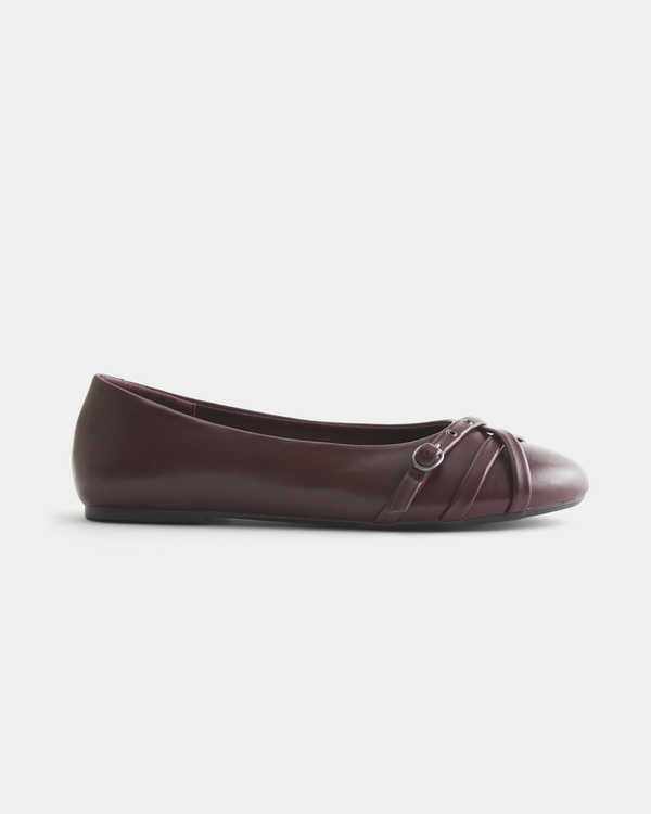Faux Leather Flats, Burgundy view 1