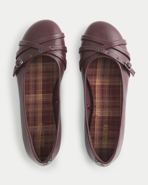 Faux Leather Flats, Burgundy view 2