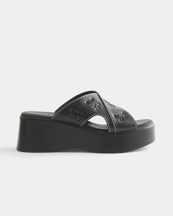 Faux Leather Platform Sandals, Black view 1