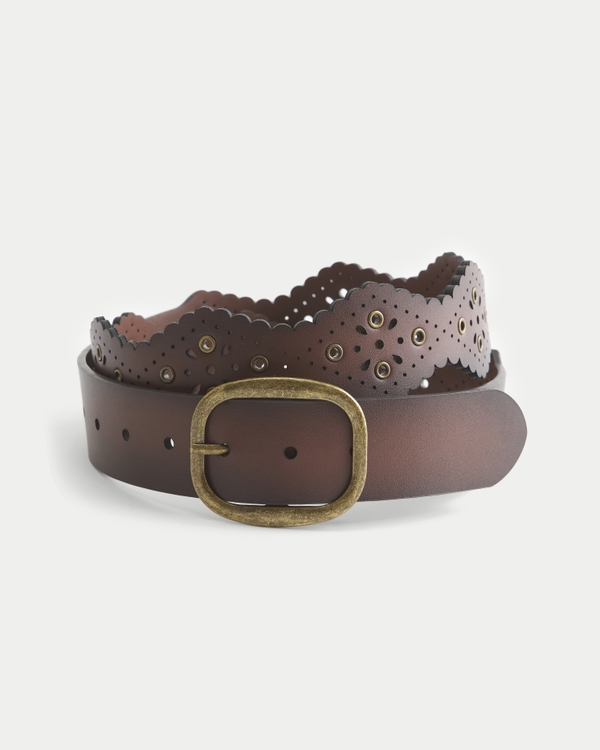Studded Faux Leather Belt, Dark Brown view 1