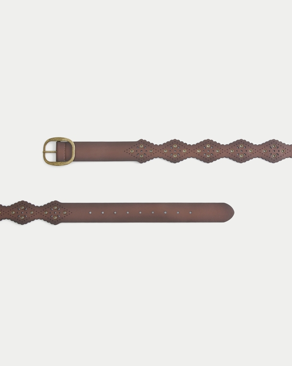 Studded Faux Leather Belt, Dark Brown view 2
