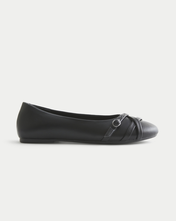 Faux Leather Flats, Black view 1