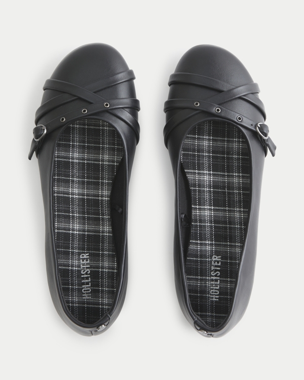 Faux Leather Flats, Black view 2