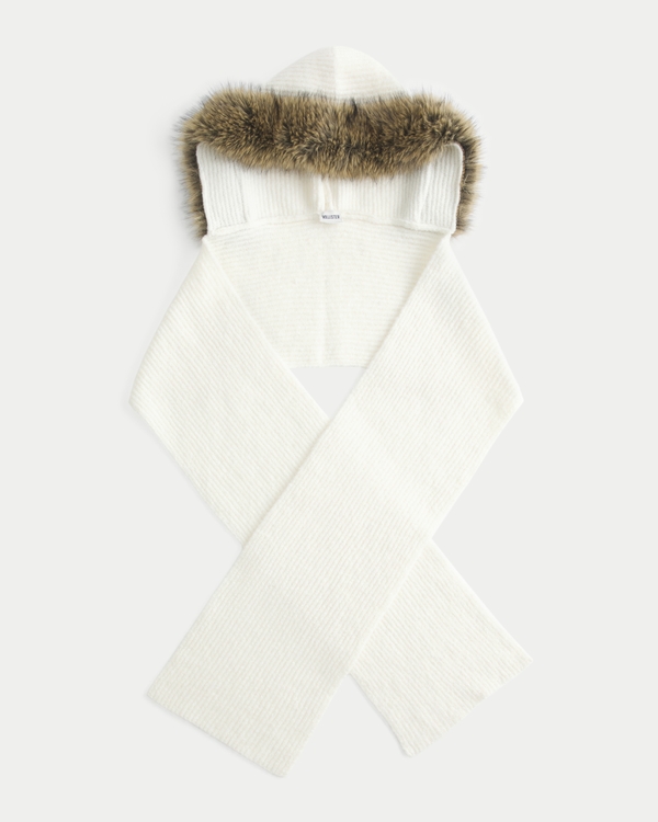 Faux Fur Trim Hooded Scarf