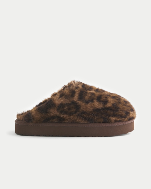 Faux Fur Leopard Print Slippers
