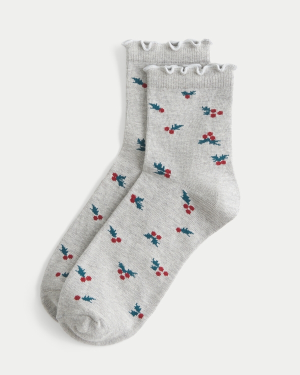 Mistletoe Graphic Socks, Grey Print view 1