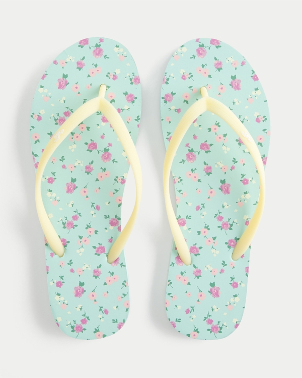 Patterned Rubber Flip Flops, Turquoise Floral view 1