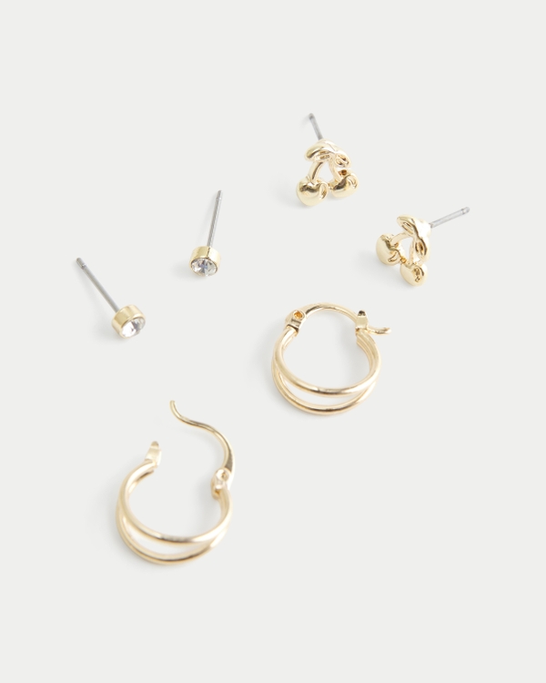 Cherry & Hoop Earring 3-Pack, Gold 3 Pk view 1