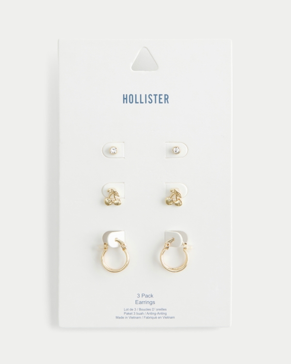 Cherry & Hoop Earring 3-Pack, Gold 3 Pk view 2