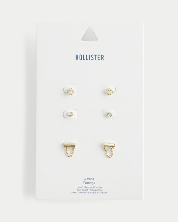 Bar Stud Earring 3-Pack, Gold 3 Pk view 2