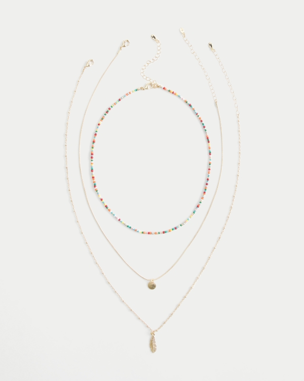 Feather Necklace 3-Pack, Gold 3 Pk view 1