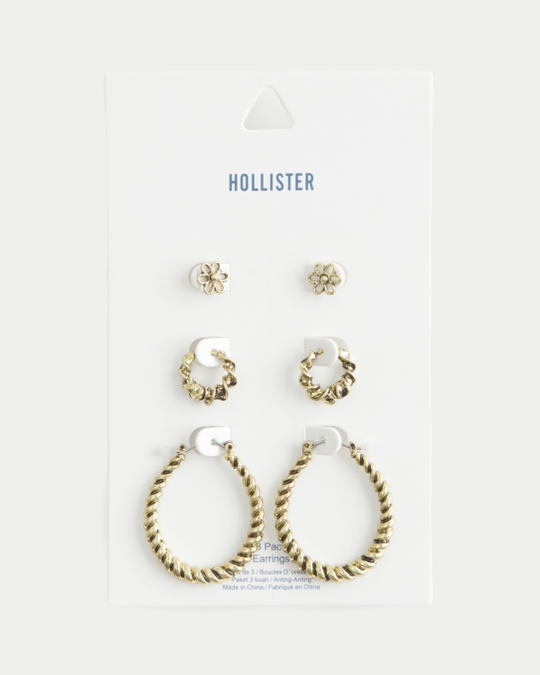 Rope & Daisy Hoops & Stud 3-Pack, Antique Gold view 2