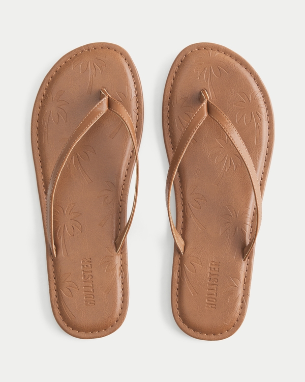 Palm Tree Pattern Flip Flops, Brown view 1