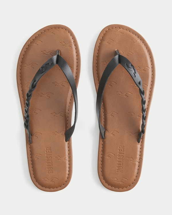 Braided Flip Flops, Brown-black view 1