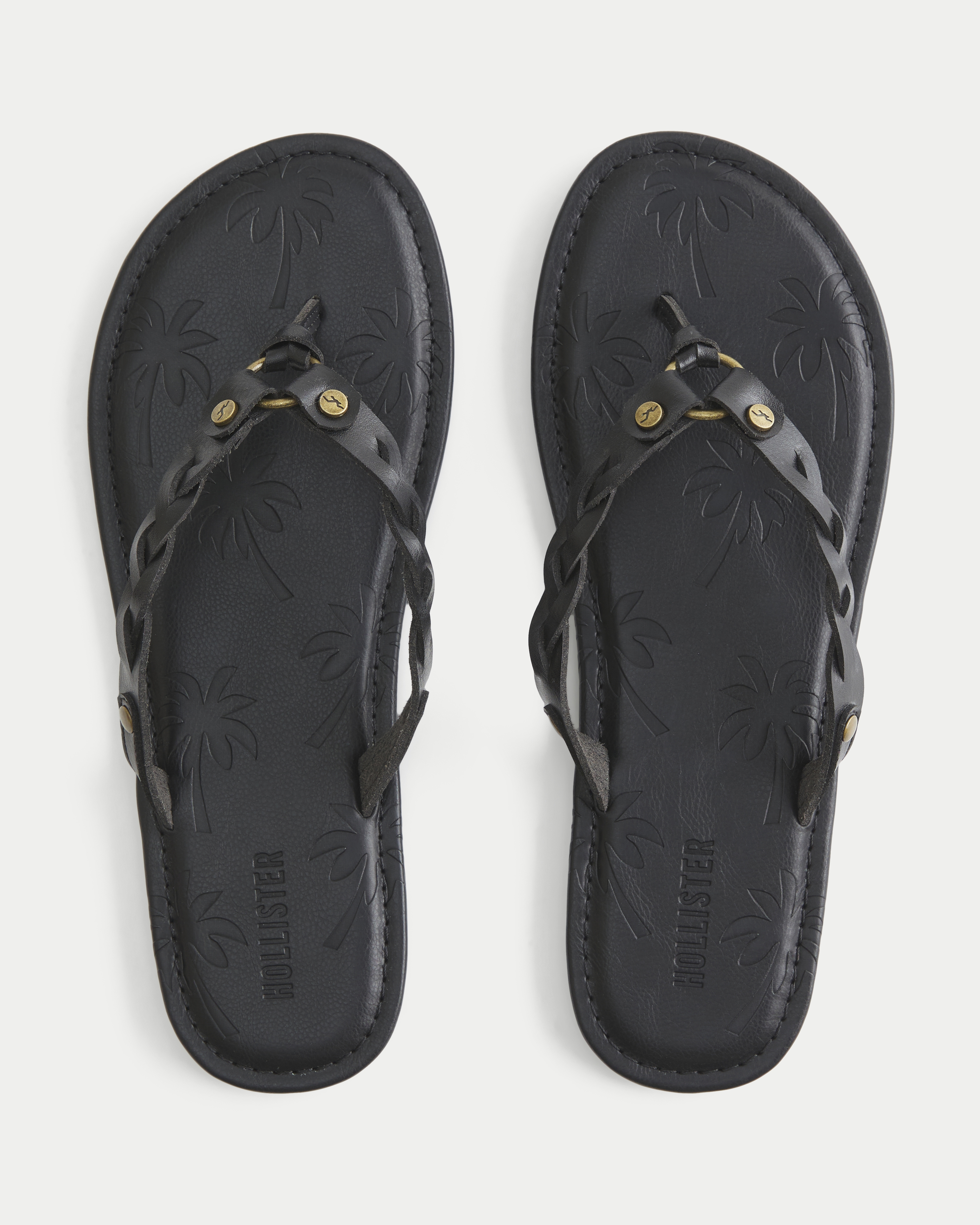 Braided Stud Palm Tree Pattern Flip Flops