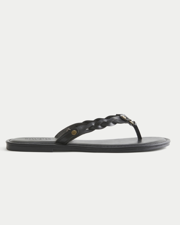 Braided Stud Palm Tree Pattern Flip Flops, Black view 2