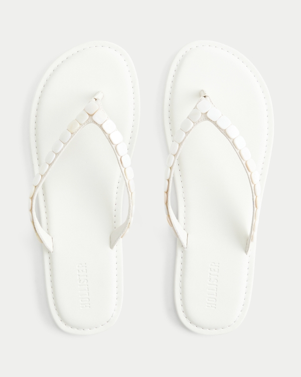 White Embellished Flip Flops, White view 1