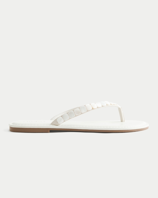 White Embellished Flip Flops, White view 2