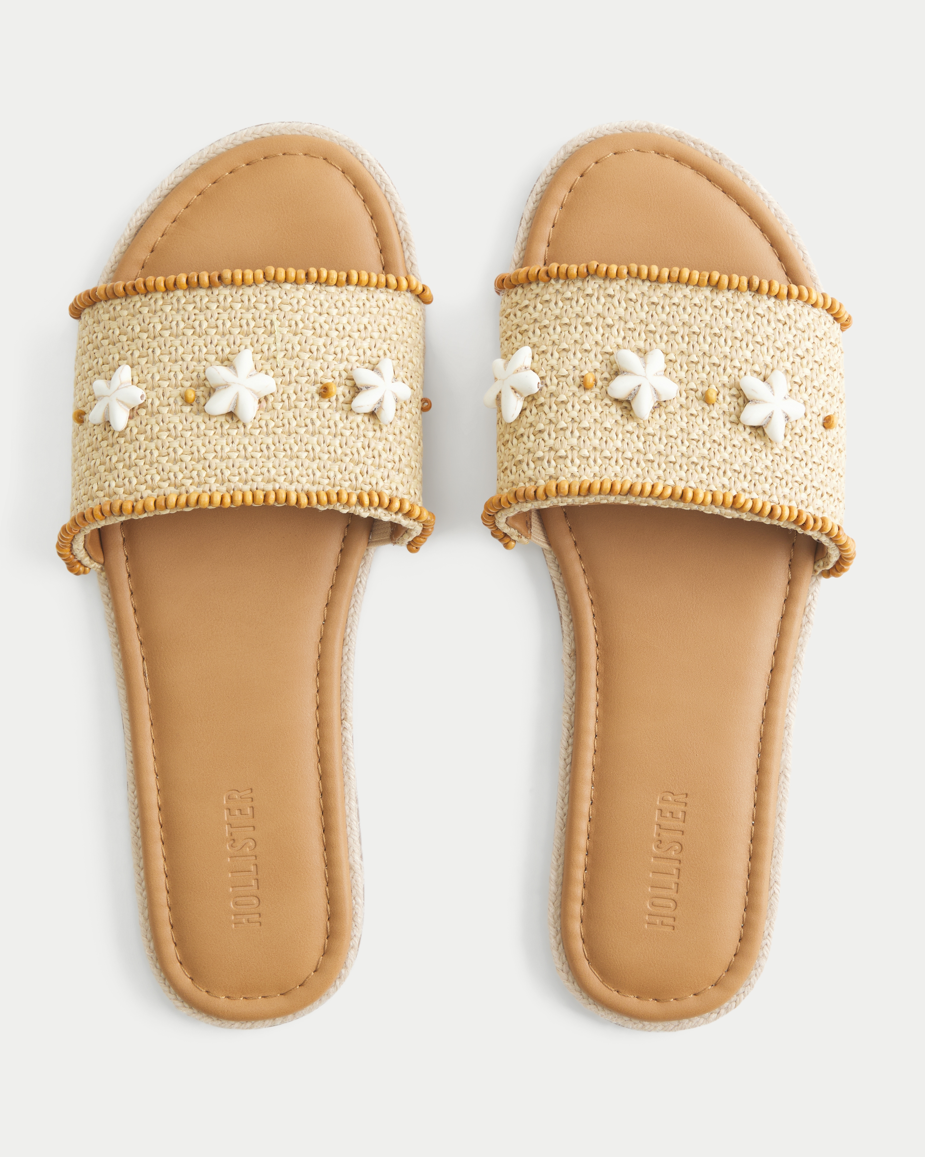Hollister Puka Shell Raffia Slides In Neutral