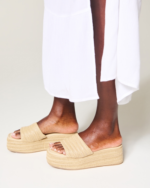 Raffia Platform Sandals, Tan view 2
