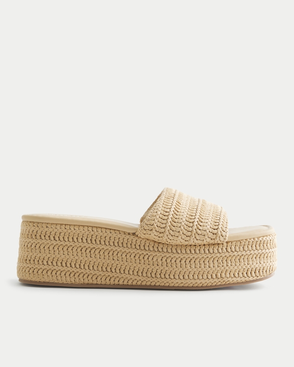 Raffia Platform Sandals, Tan view 2