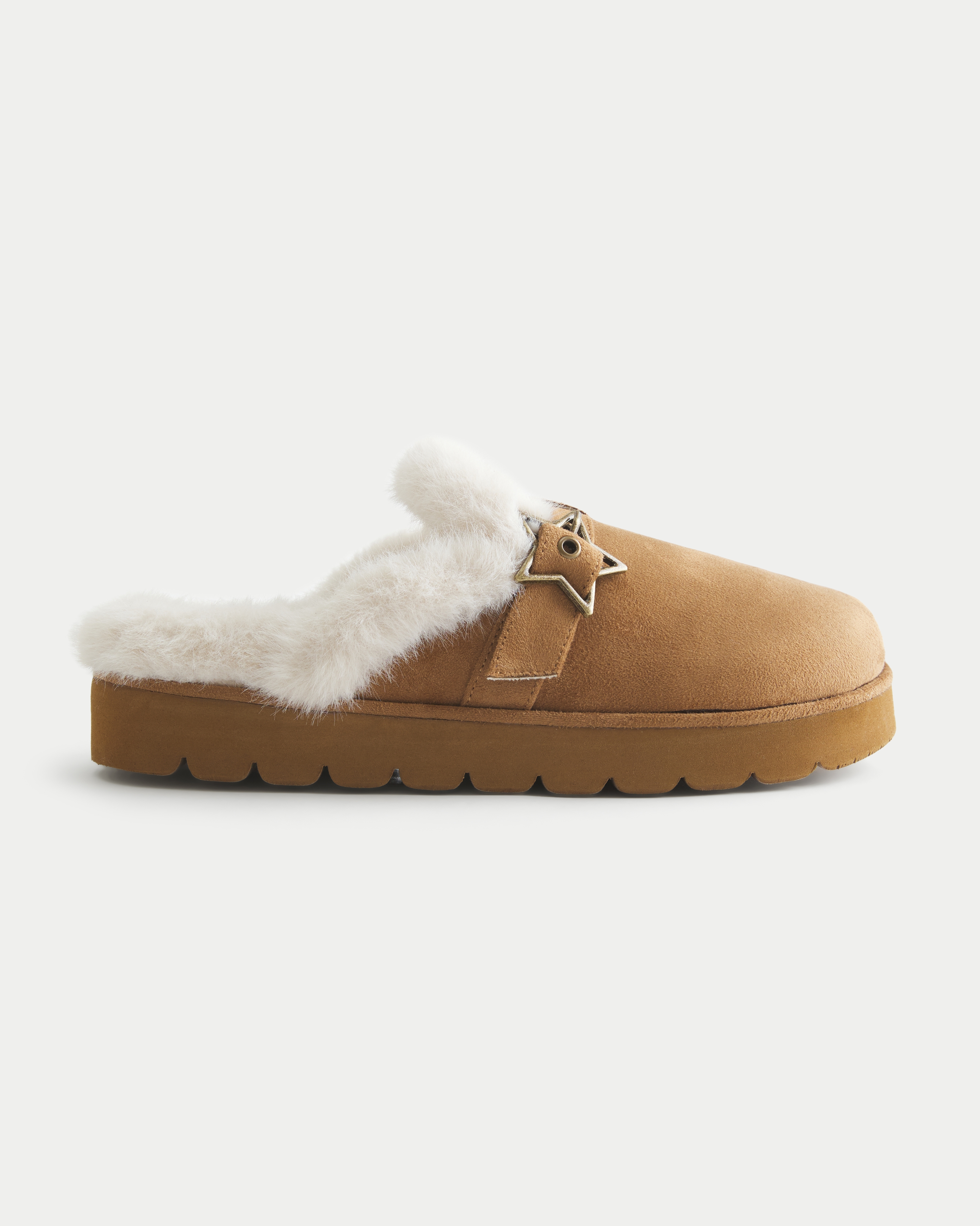 Faux Fur-Lined Platform Slipper Sandals