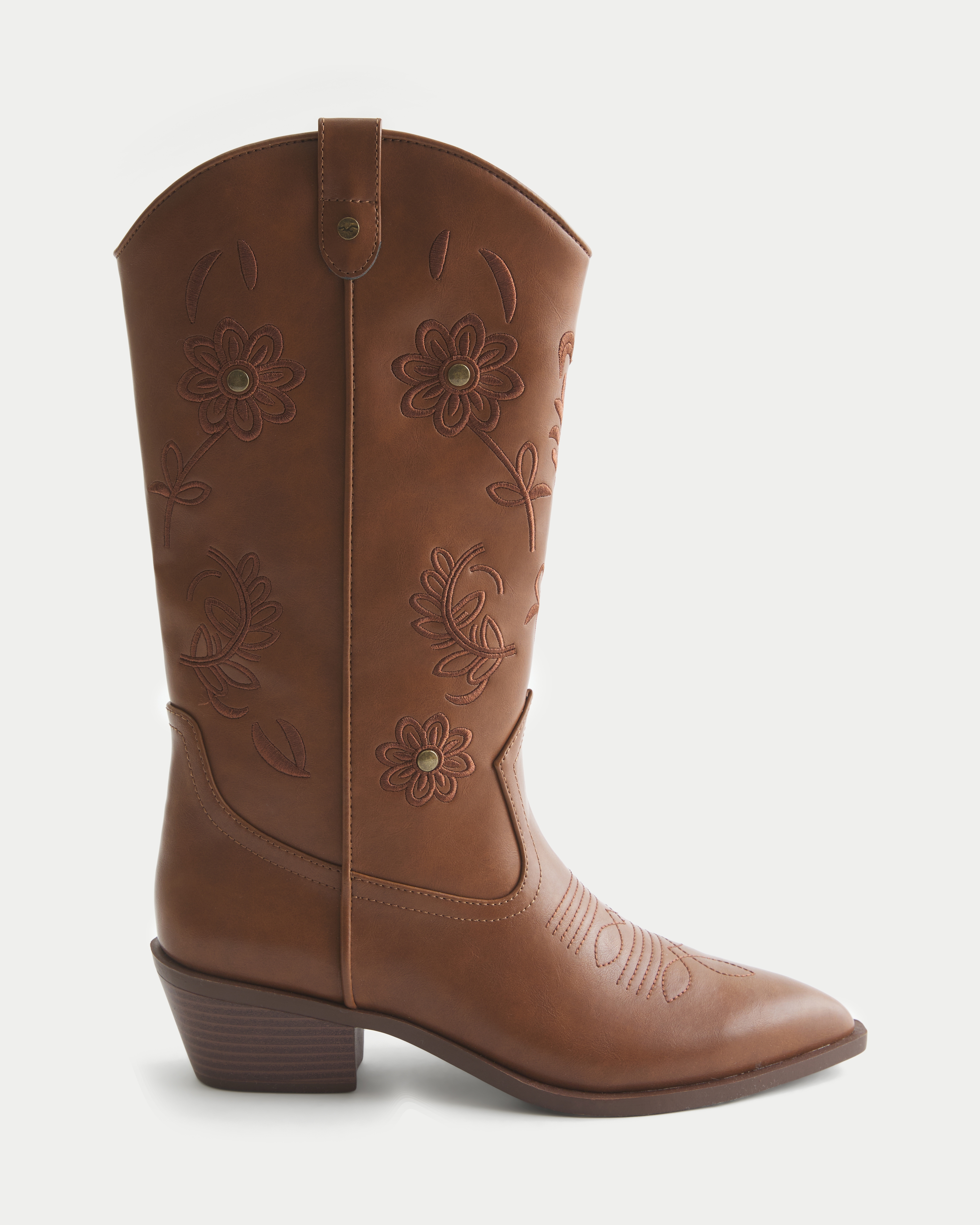 Embroidered Faux Leather Boots