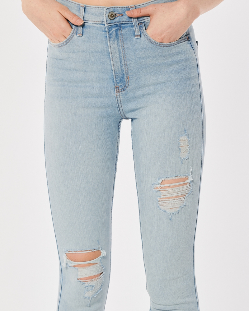 Women's Ultra High-Rise Ripped Light Wash Super Skinny Jeans
