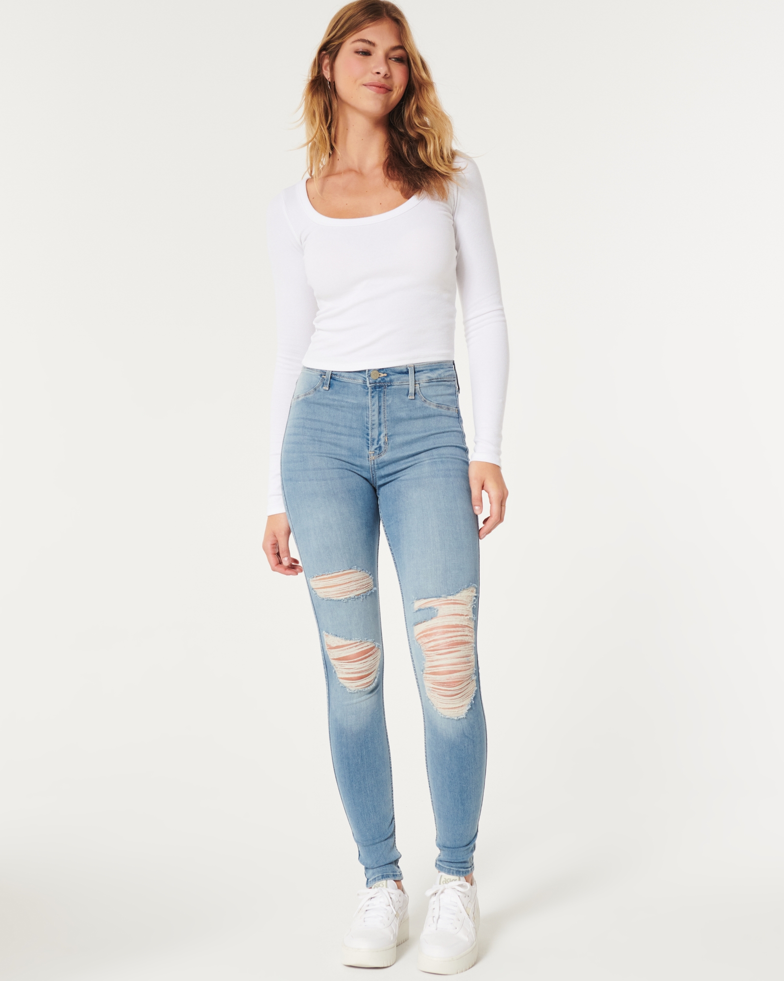 Hollister Size 3L 26x30 low rise leggings blue jean