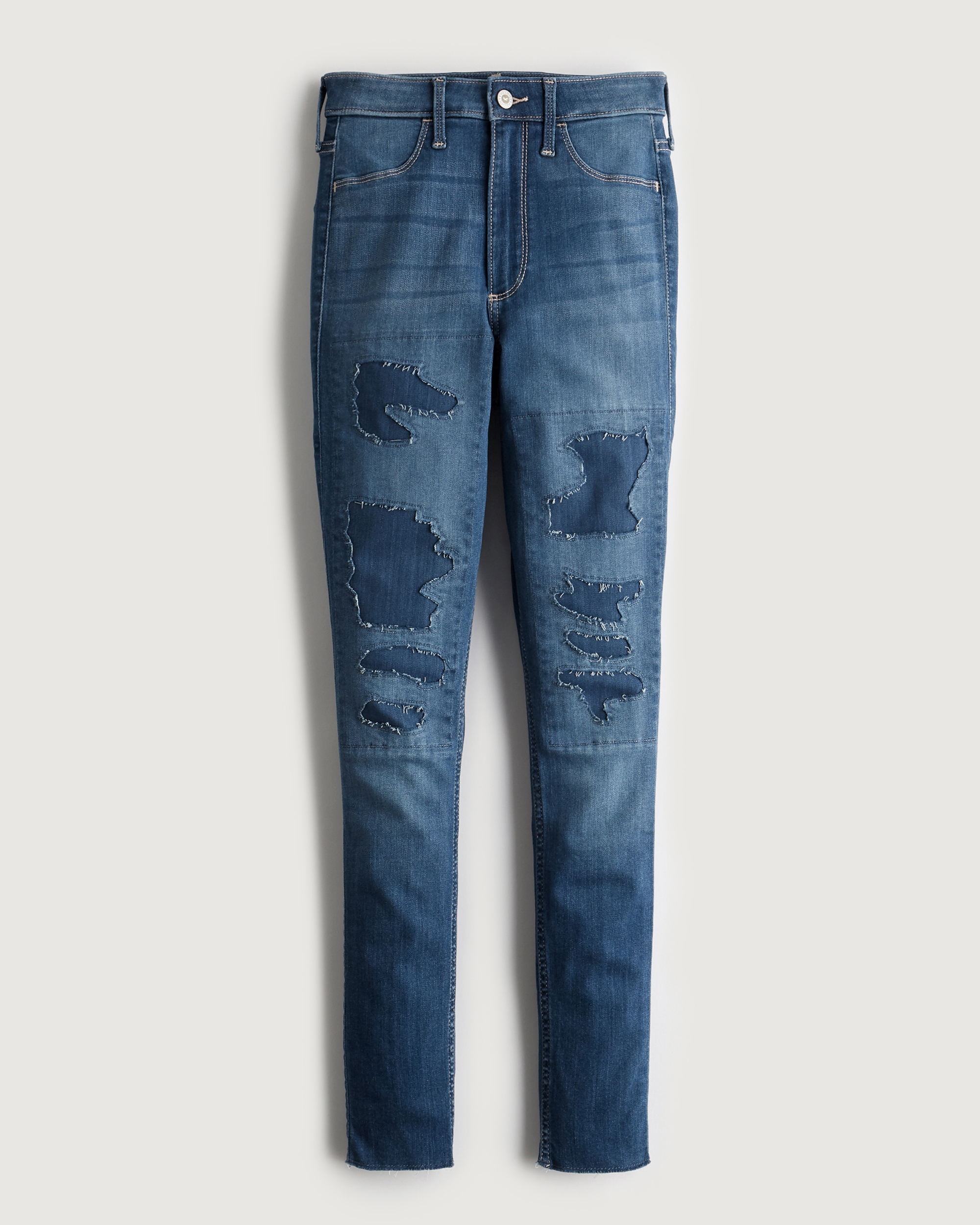 Hollister Curvy Ultra High-Rise Ripped Medium Wash Patched Jean