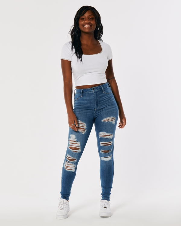 High rise jean leggings on sale hollister