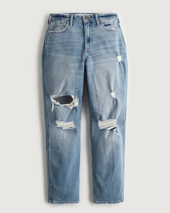 Women s Curvy High Rise Ripped Medium Wash Mom Jeans Women s