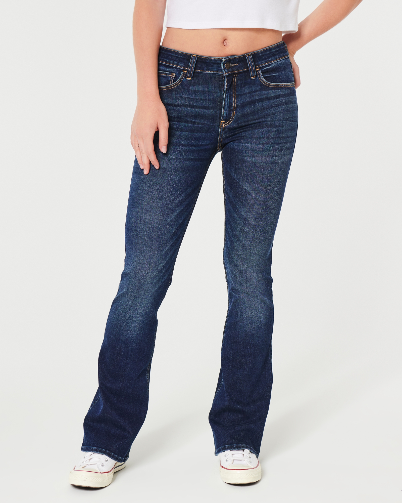 Hollister medium wash boot cut jeans with slight - Depop